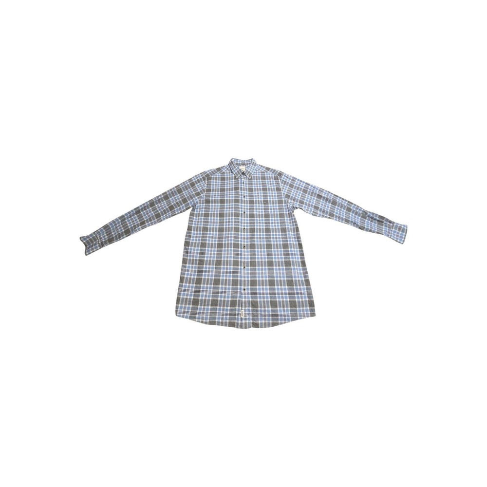 ROWM Mens Blue Grey Plaid Cotton Button Down Shirt Long Sleeve Size LT